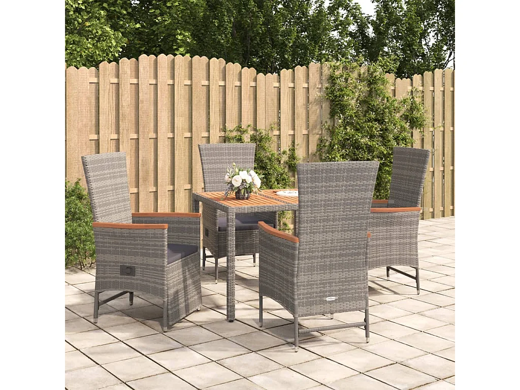 5-tlg. Garten-Essgruppe mit Kissen Grau Poly Rattan