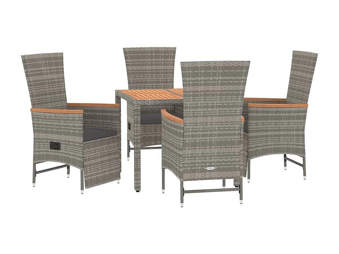 5-tlg. Garten-Essgruppe mit Kissen Grau Poly Rattan