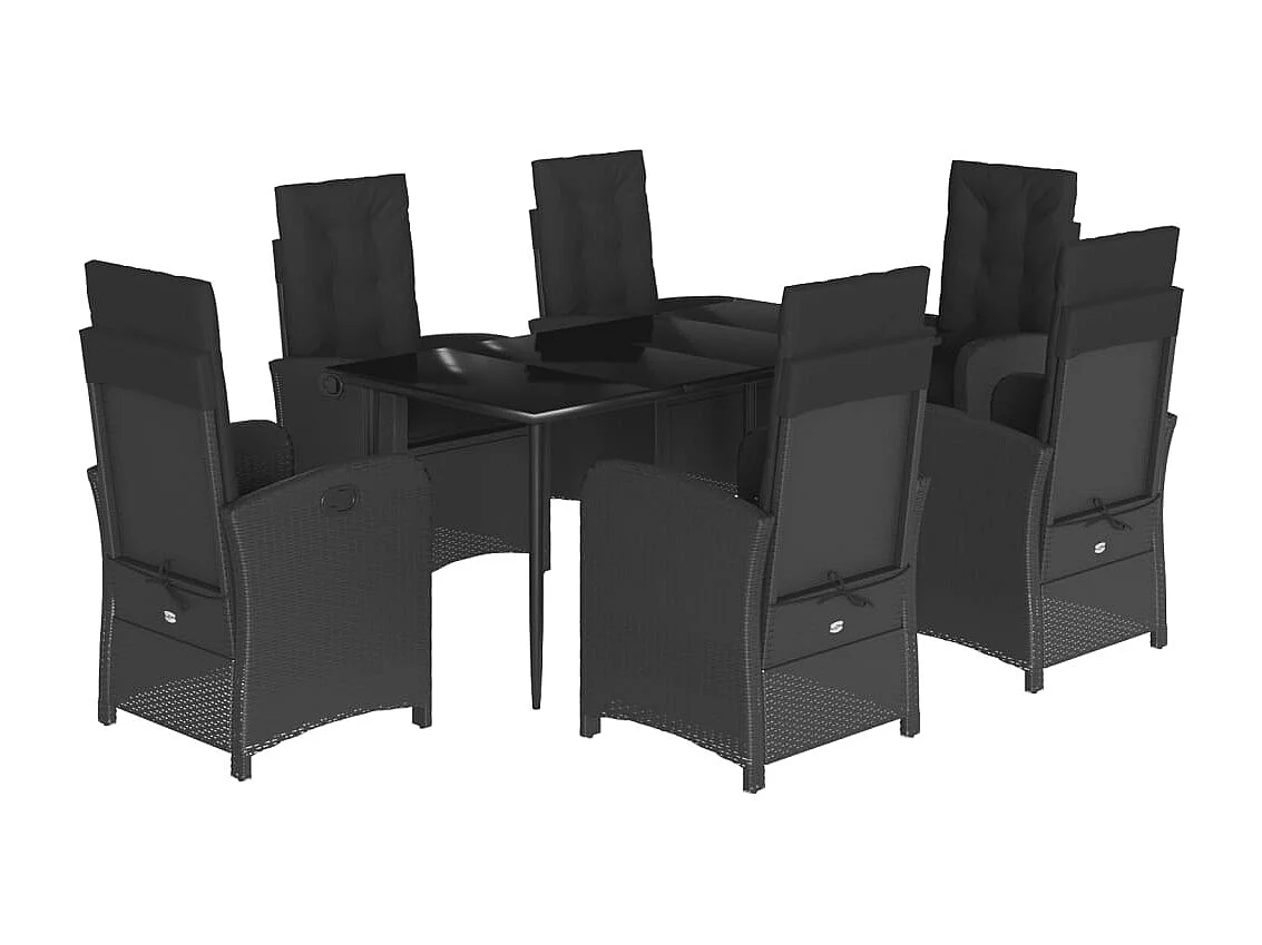 Ensemble à manger de jardin coussins 7pcs Noir Résine tressée