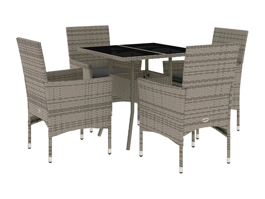 Ensemble à manger de jardin et coussins 5 pcs gris rotin verre