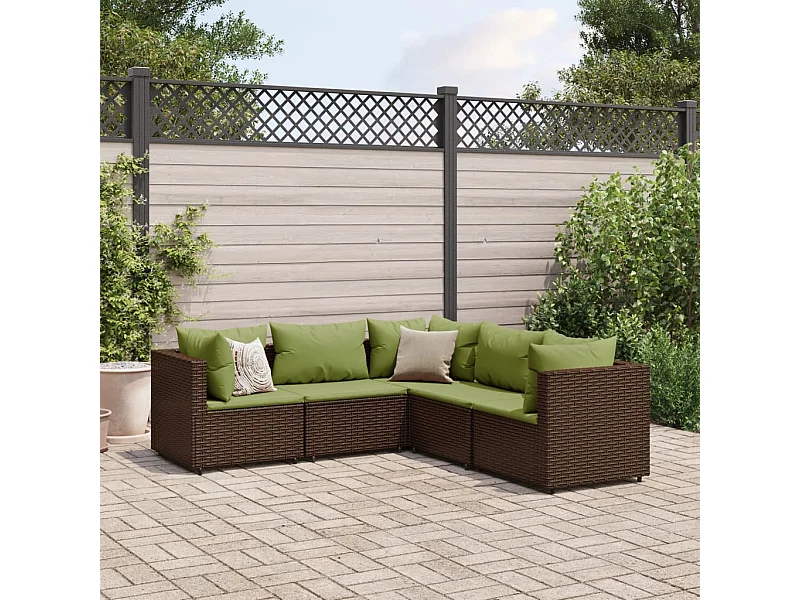 Set Divani da Giardino 5 pz con Cuscini Marrone in Polyrattan