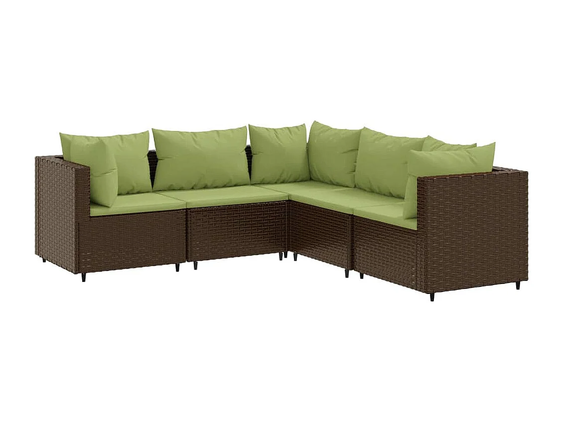 Set Divani da Giardino 5 pz con Cuscini Marrone in Polyrattan