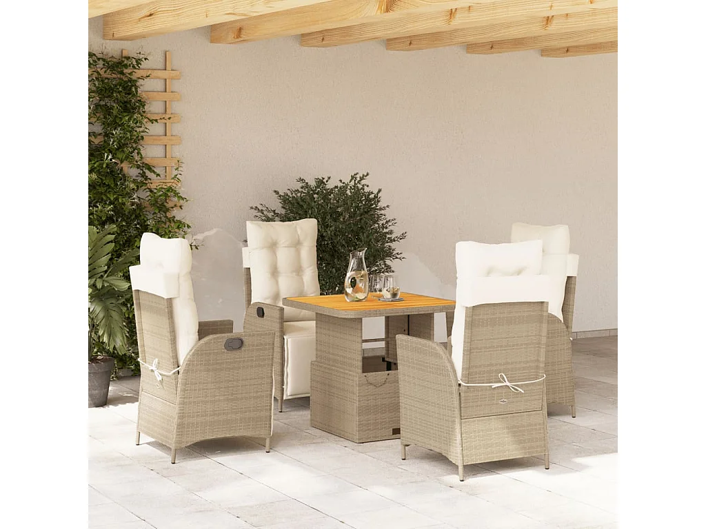 5-tlg. Garten-Essgruppe mit Kissen Beige Poly Rattan