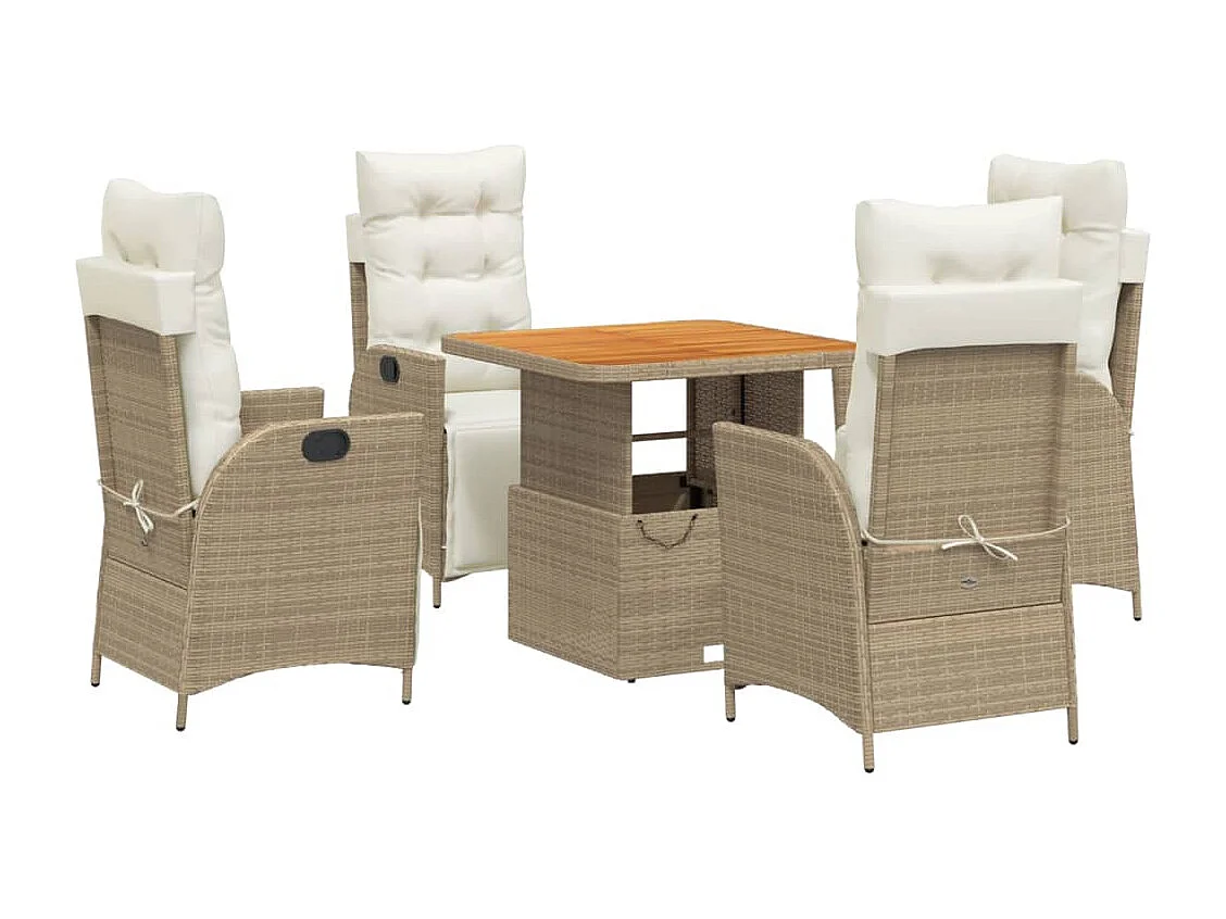 5-tlg. Garten-Essgruppe mit Kissen Beige Poly Rattan