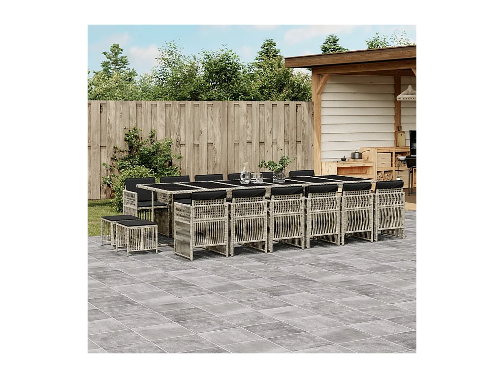17-delige Tuinset met kussens poly rattan lichtgrijs