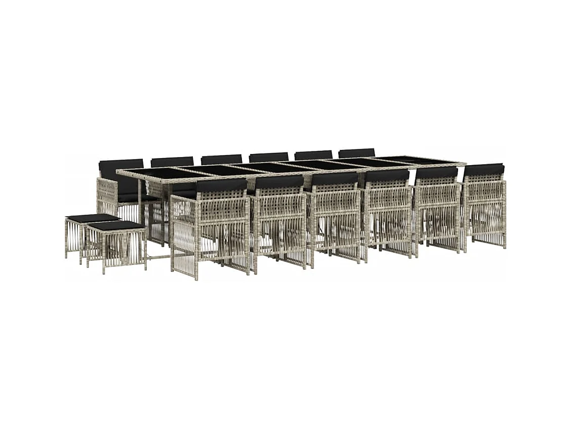 17-delige Tuinset met kussens poly rattan lichtgrijs