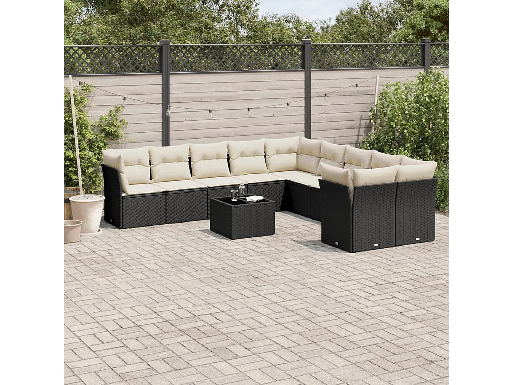 Set Divani da Giardino 11 pz con Cuscini in Polyrattan Nero
