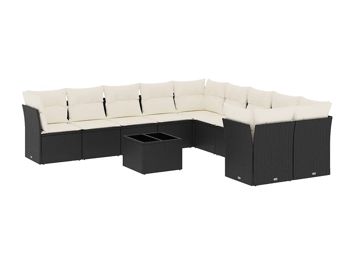 Set Divani da Giardino 11 pz con Cuscini in Polyrattan Nero