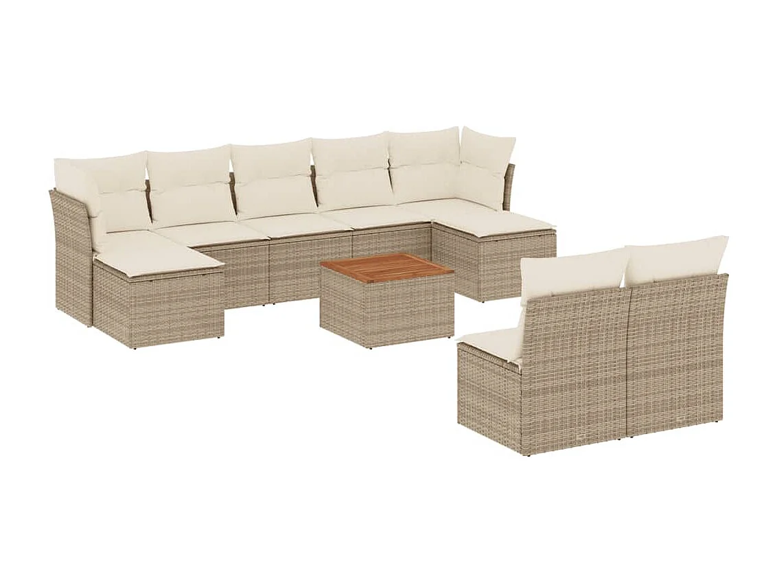 10-delige Loungeset met kussens poly rattan beige