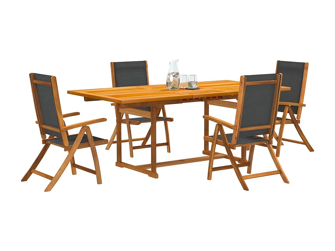 Set Pranzo da Giardino 5pz Legno Massello di Acacia e Textilene