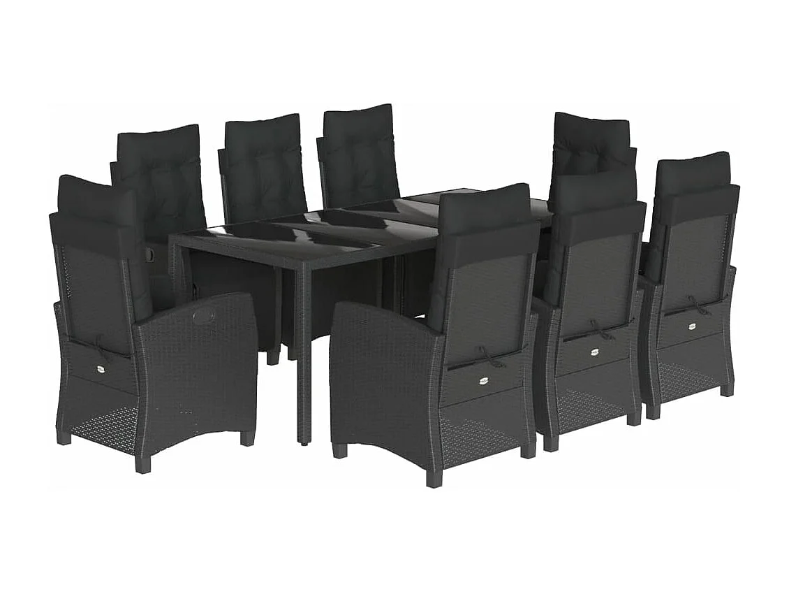 Ensemble à manger de jardin 9pcs coussins noir résine tressée