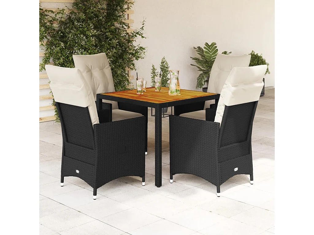 Ensemble à manger de jardin coussins 5pcs noir résine tressée