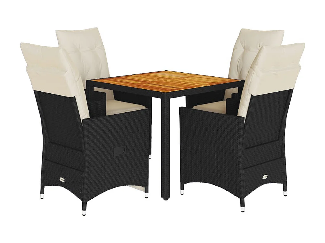 Ensemble à manger de jardin coussins 5pcs noir résine tressée