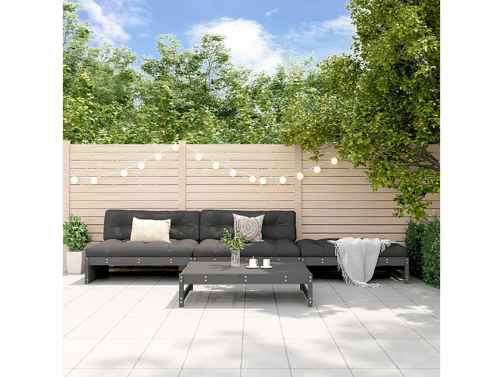 Salon de jardin 4 pcs gris bois massif de pin