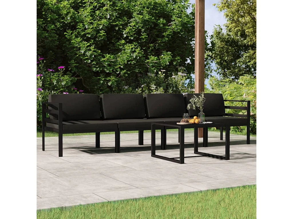 Salon de jardin 5 pcs avec coussins Aluminium Anthracite