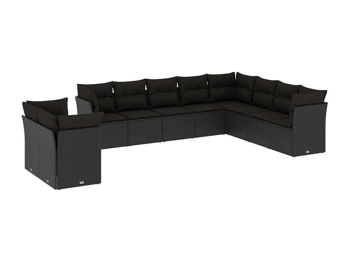 Salon de jardin 10 pcs avec coussins noir résine tressée