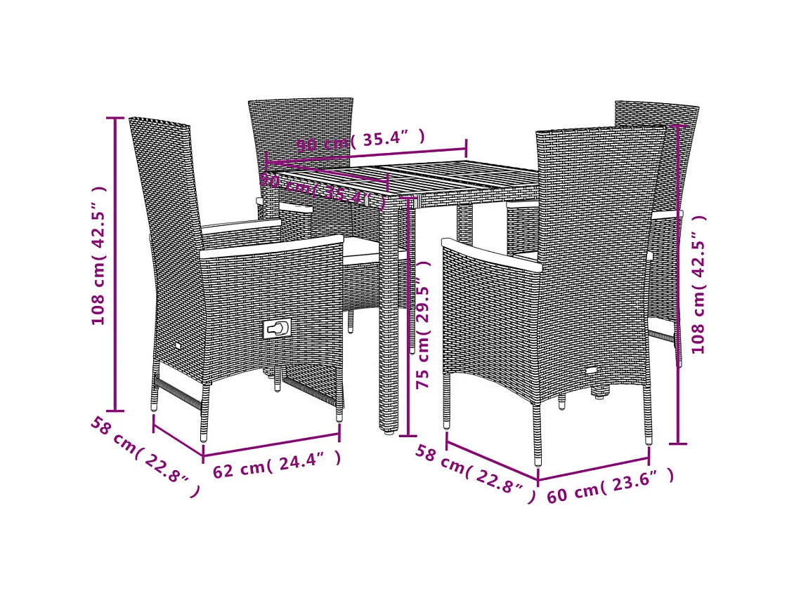 Ensemble à manger de jardin coussins 5pcs Noir Résine tressée