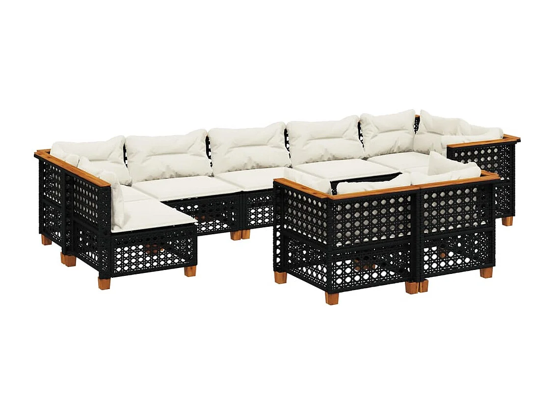 Set Divani da Giardino 9 pz con Cuscini Nero in Polyrattan