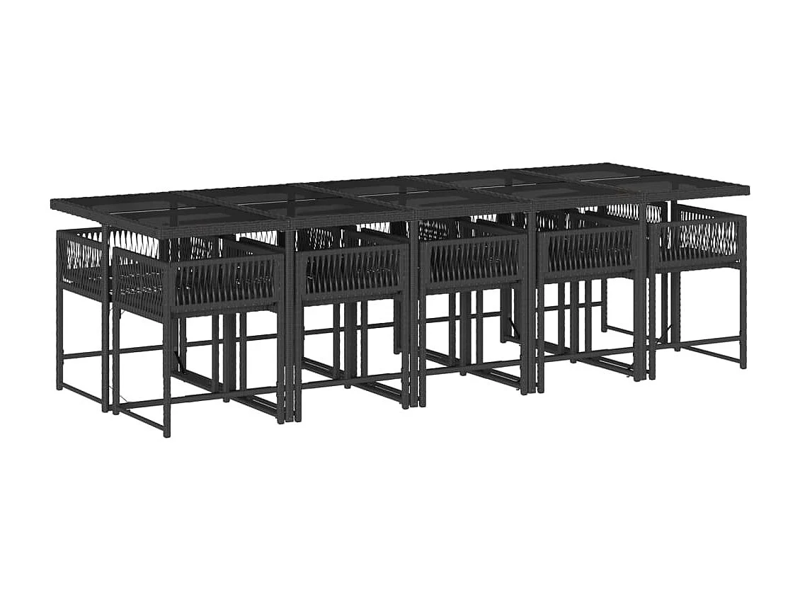 11 pcs conjunto de jantar p/ jardim c/ almofadões vime PE preto