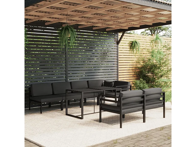 8-delige Loungeset met kussens aluminium antracietkleurig