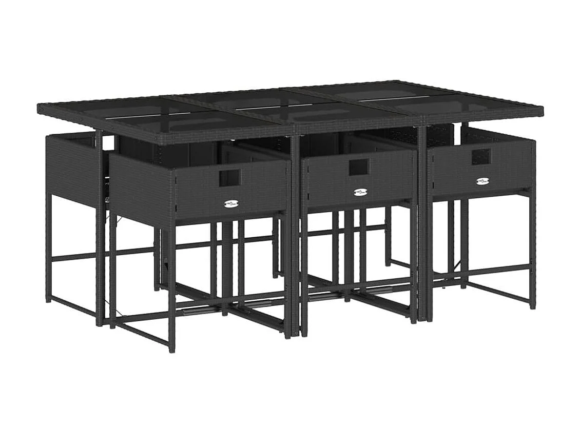 Ensemble à manger de jardin coussins 7pcs Noir Résine tressée