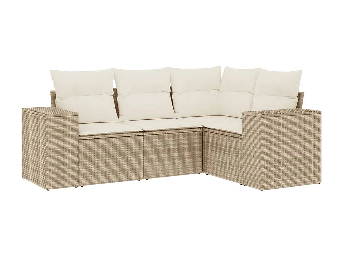 4 pcs conjunto de sofás para jardim c/ almofadões vime PE bege