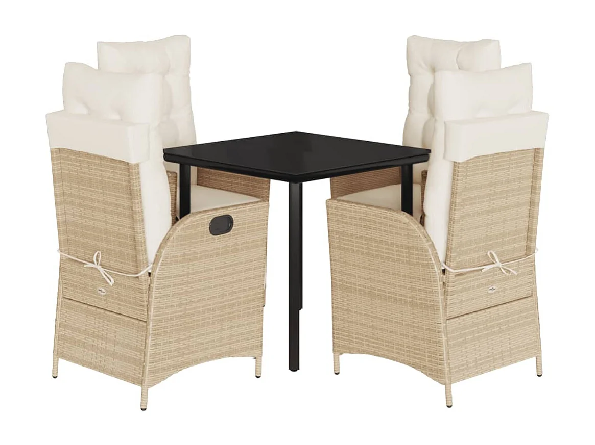 Ensemble à manger de jardin avec coussins 5pcs Beige poly rotin