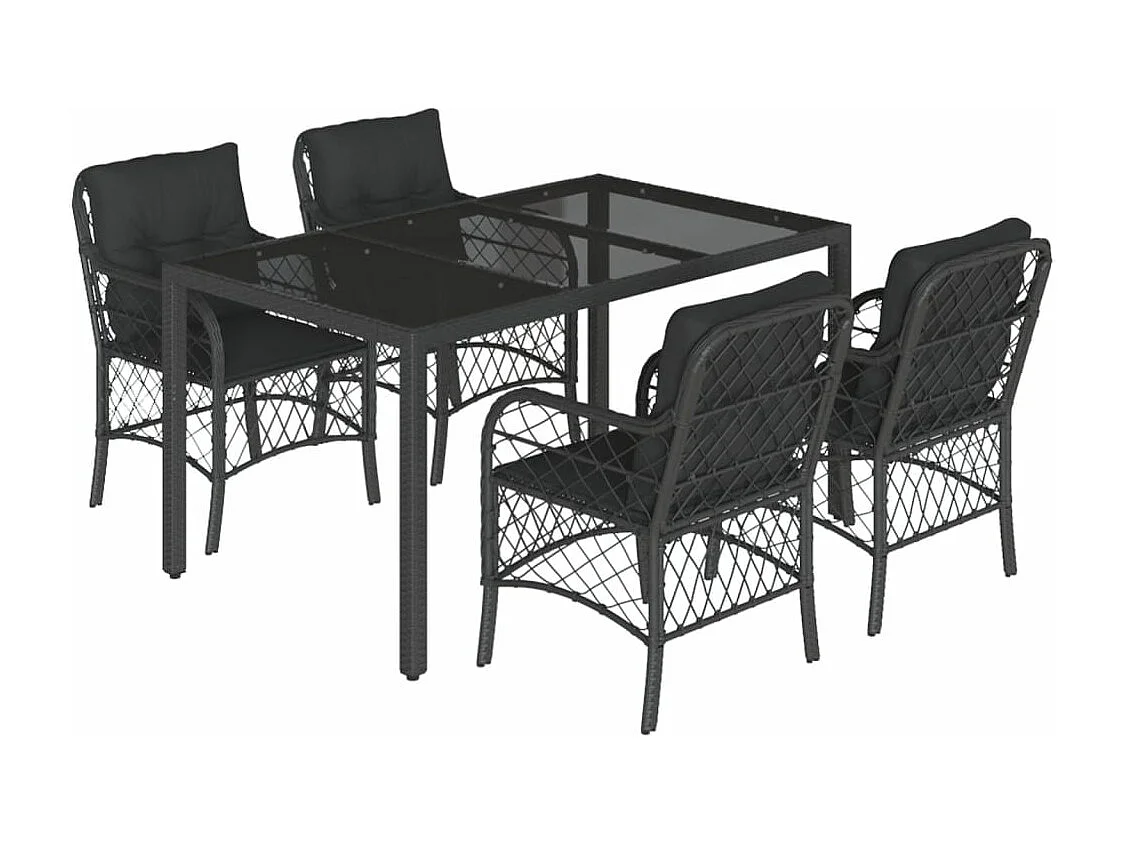 Ensemble à manger de jardin coussins 5pcs Noir Résine tressée
