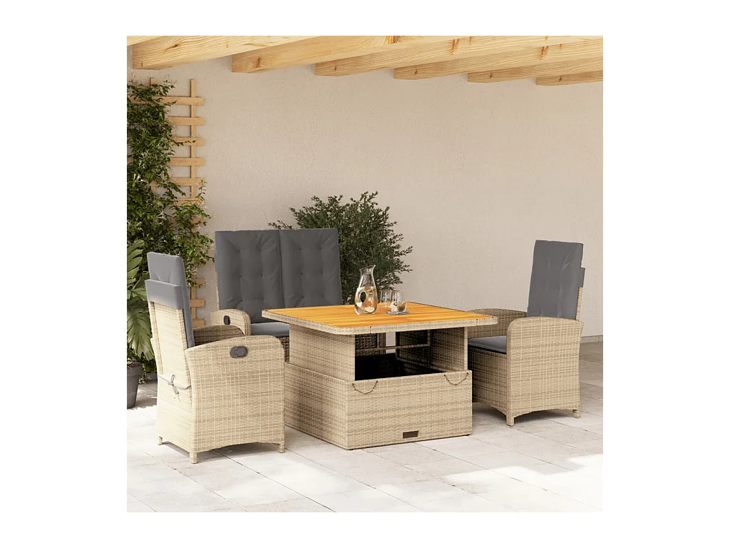 4-delige Tuinset met kussens poly rattan beige