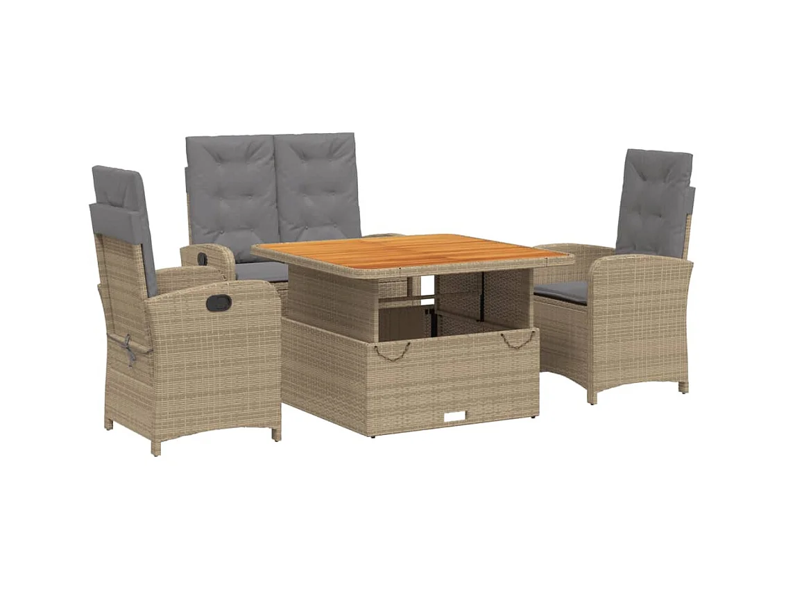 4-delige Tuinset met kussens poly rattan beige
