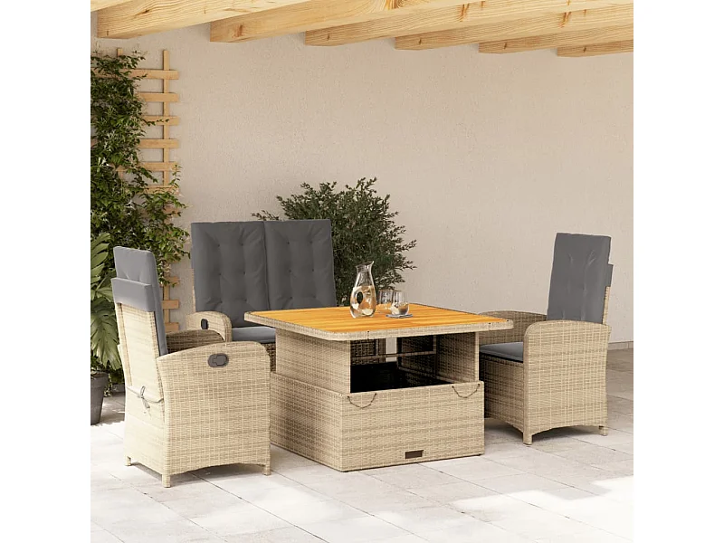 4-tlg. Garten-Essgruppe mit Kissen Beige Poly Rattan