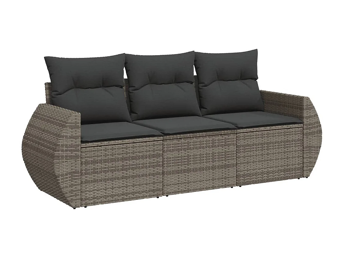 Set Divani da Giardino 3 pz con Cuscini Grigio in Polyrattan