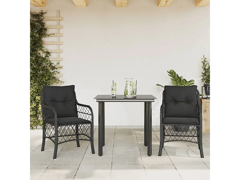 Set da Bistrò 3 pz con Cuscini Nero in Polyrattan