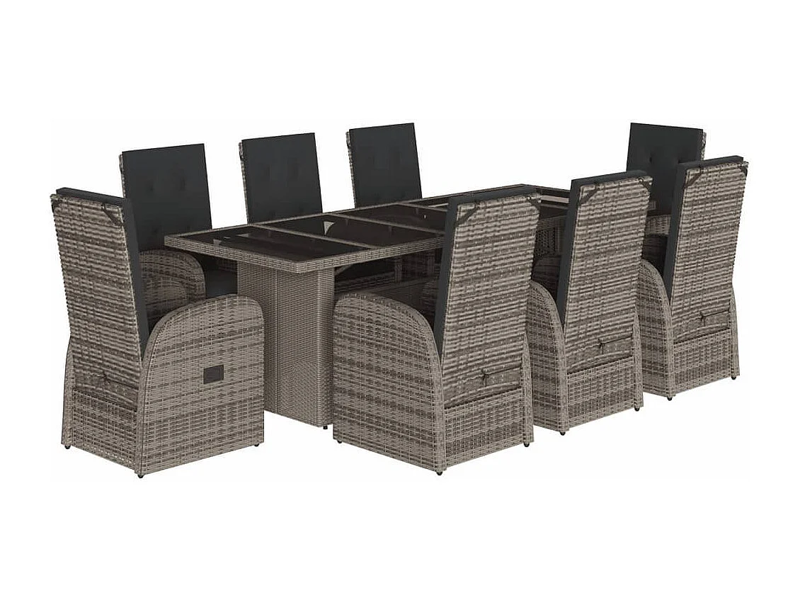 Set da Pranzo da Giardino 9 pz con Cuscini in Polyrattan Grigio