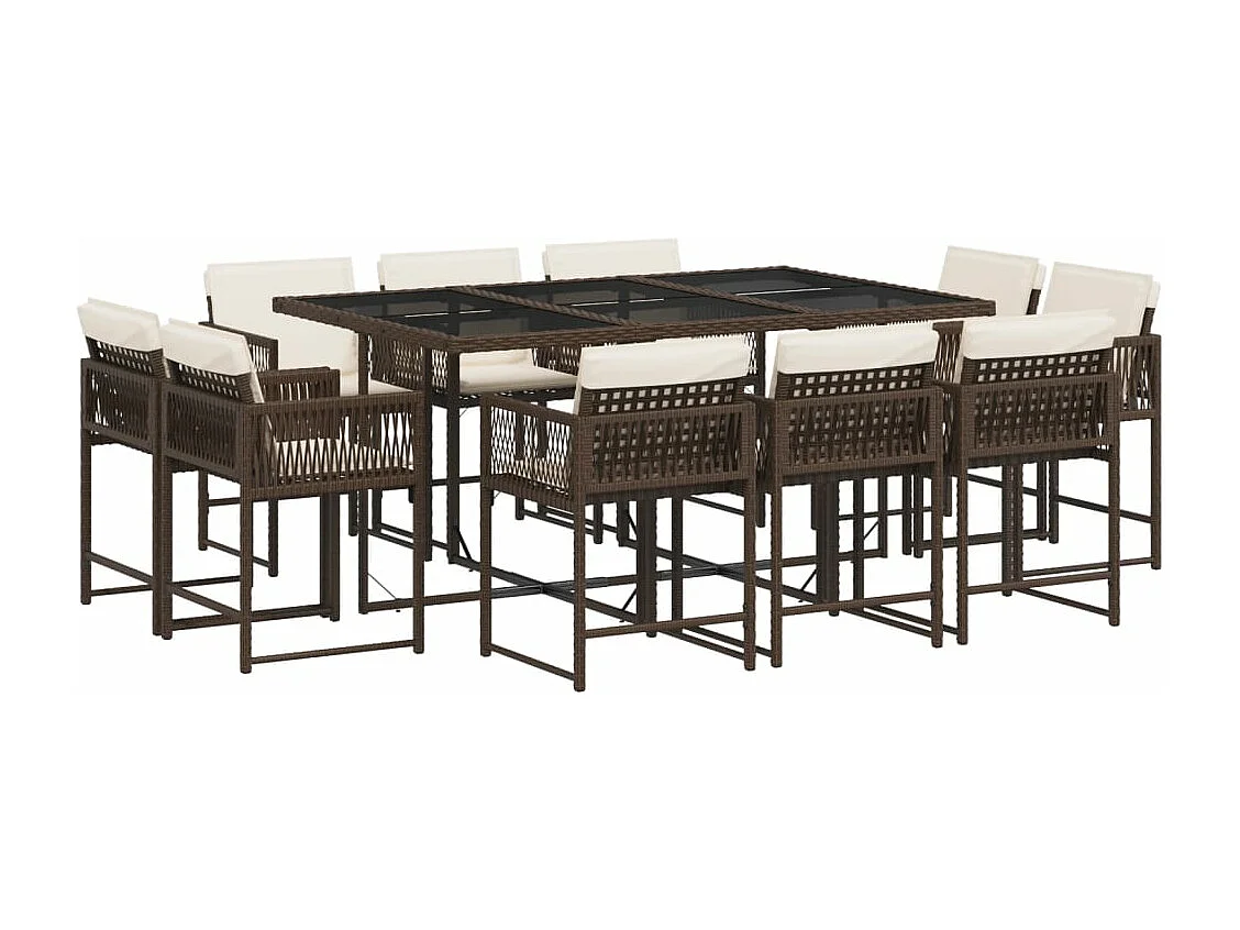 Set da Pranzo da Giardino 11 pz con Cuscini Polyrattan Marrone
