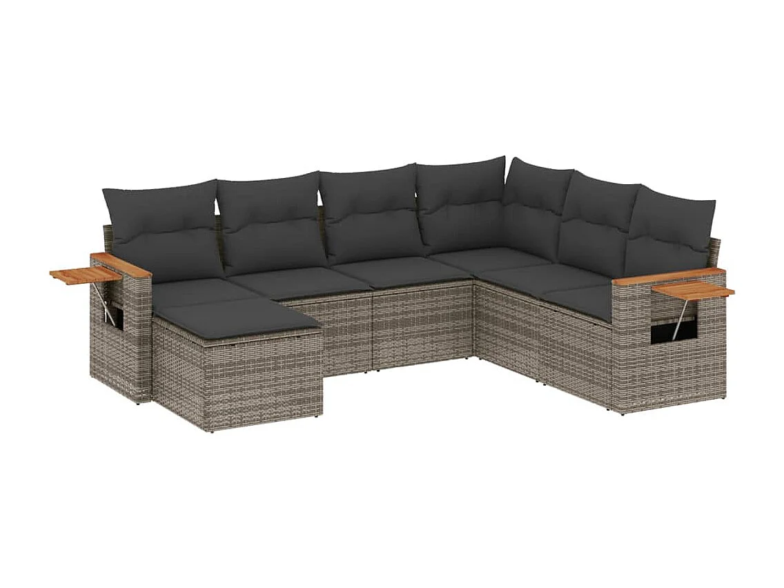 Set Divani da Giardino 7 pz con Cuscini Grigio in Polyrattan