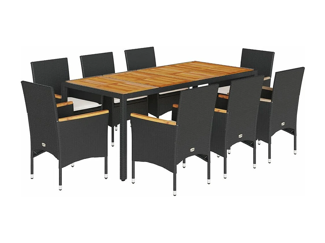 Ensemble à manger de jardin et coussins 9 pcs noir rotin acacia