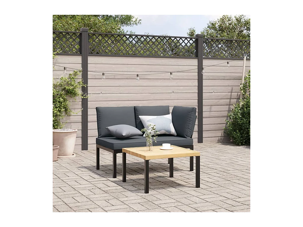 2-tlg. Garten-Sofagarnitur mit Kissen Schwarz Aluminium