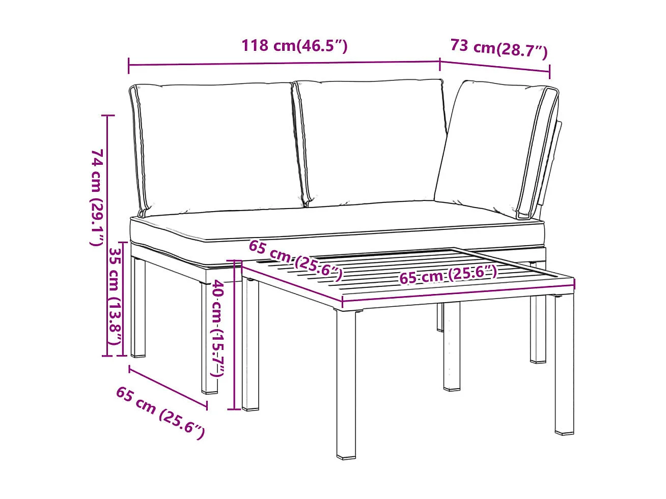 Set de sofás de jardín con cojines 2 piezas aluminio negro