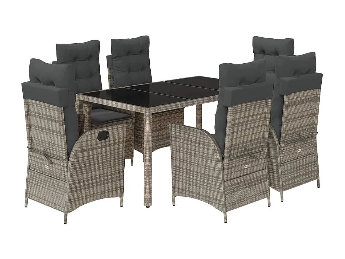 Ensemble à manger de jardin et coussins 7 pcs gris rotin