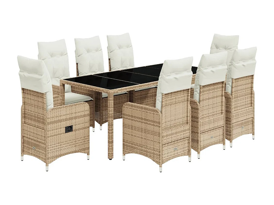 Ensemble de bistro de jardin 9 pcs coussins beige poly rotin