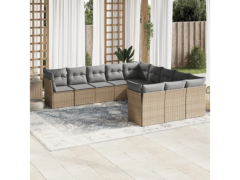 Set de sofás de jardín 11pzas con cojines ratán sintético beige