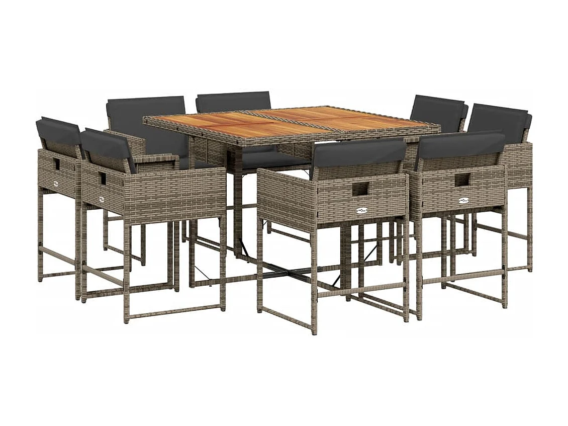 Ensemble à manger de jardin 9 pcs coussins gris résine tressée