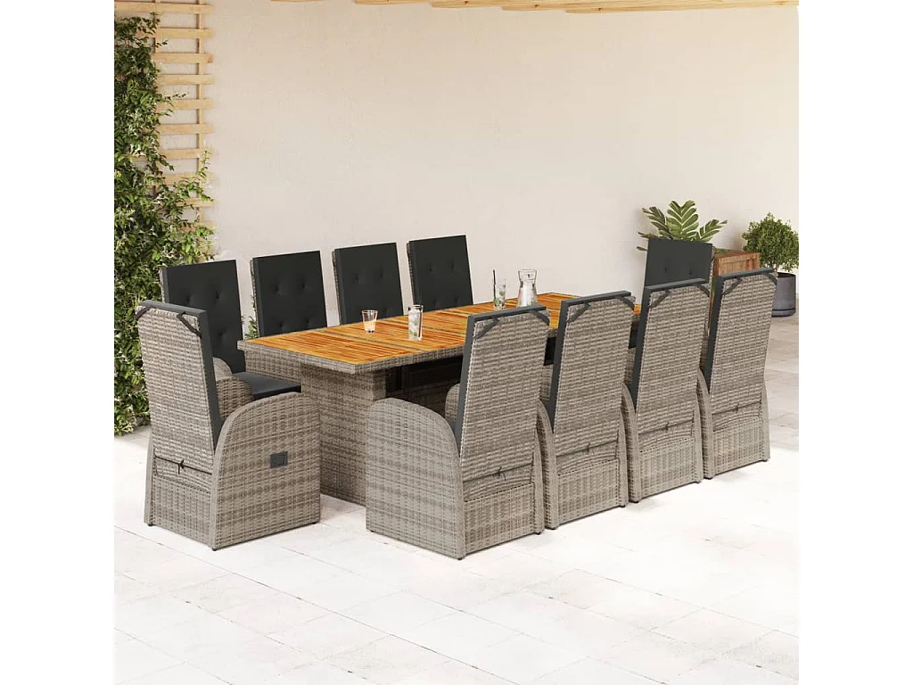 Ensemble à manger de jardin 11pcs avec coussins gris poly rotin