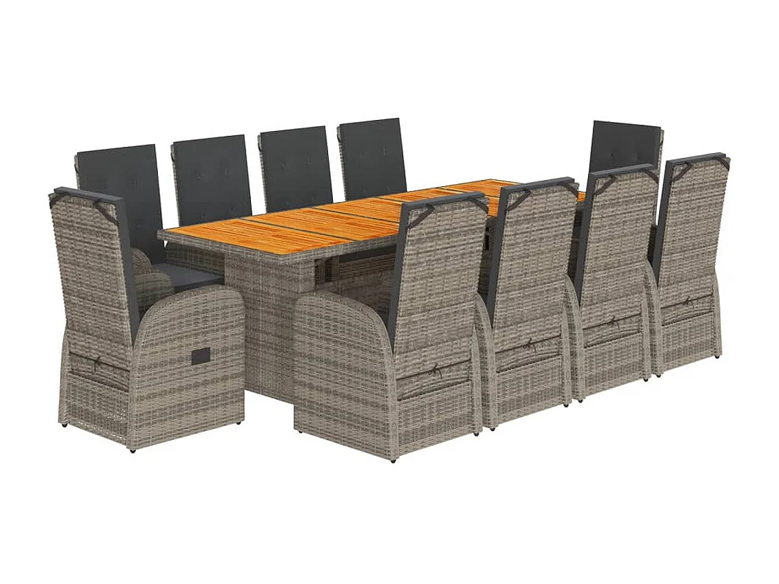 Ensemble à manger de jardin 11pcs avec coussins gris poly rotin