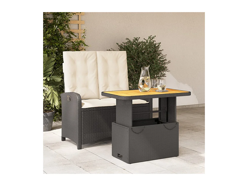 Ensemble à manger de jardin coussins 2pcs noir résine tressée