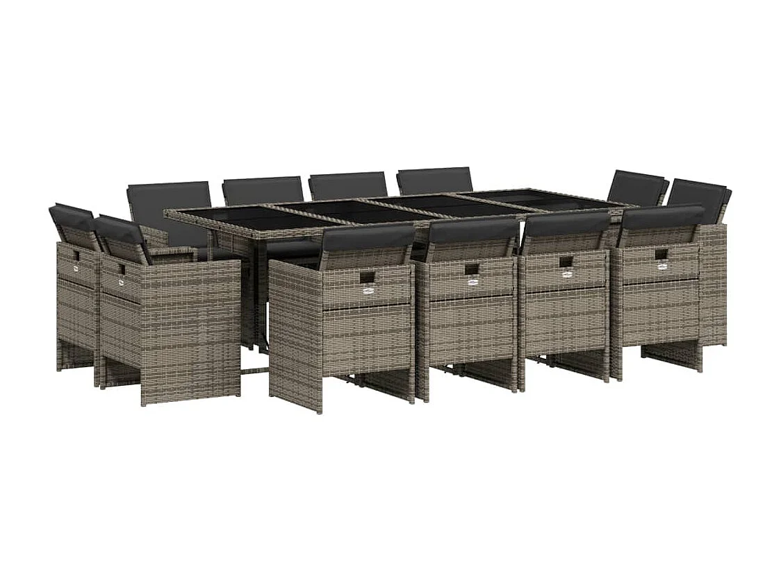 Ensemble à manger de jardin coussins 13 pcs gris résine tressée