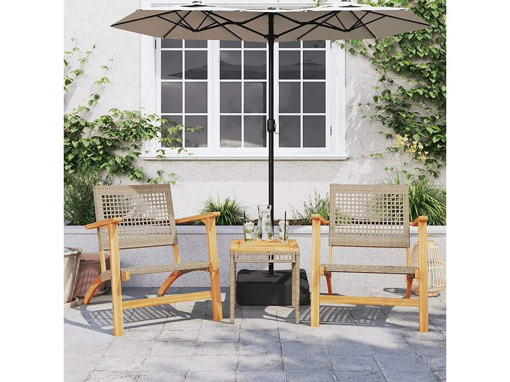 Ensemble de bistro 3 pcs beige résine tressée et bois d'acacia