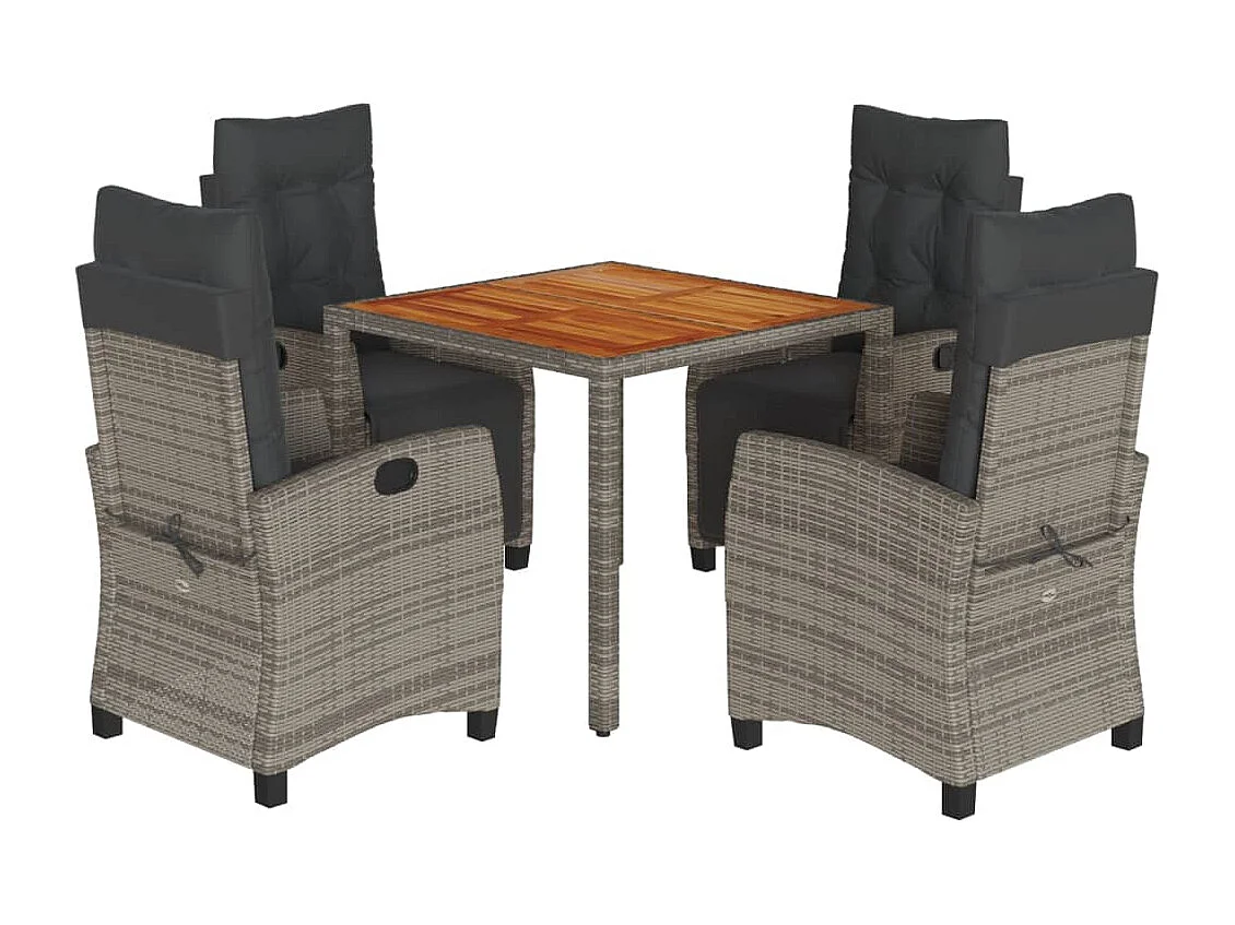 Ensemble à manger de jardin 5 pcs coussins gris résine tressée