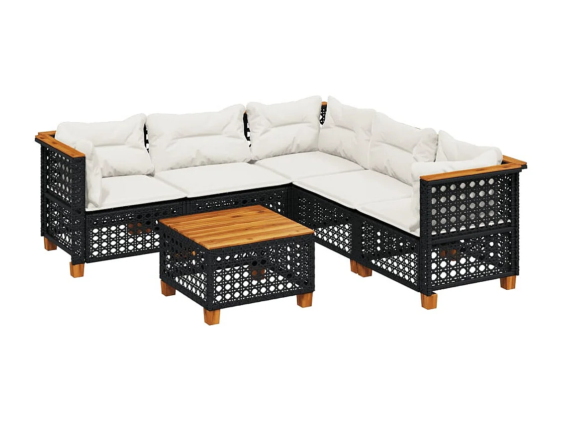 6-tlg. Garten-Sofagarnitur mit Kissen Schwarz Poly Rattan
